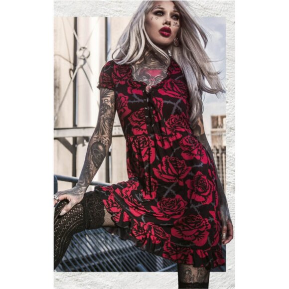 KILLSTAR Eden Doll lush stretch jersey floral dress - Picture 1 of 8